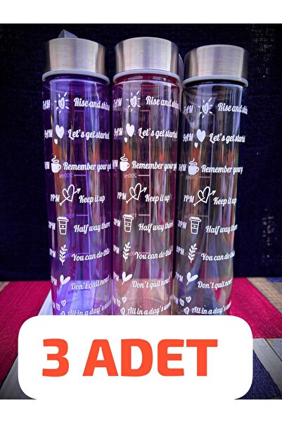 DMR 3 ADET 500 ML Motivasyonel Su Matarası Pastel Renk Geçişli Sızdırmaz Kapaklı