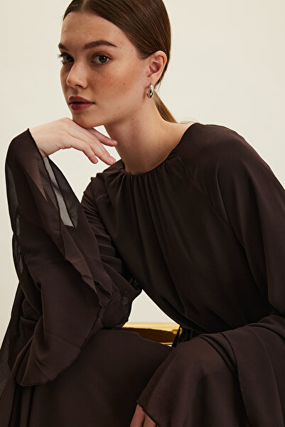 Manuka Brown Chiffon Flounce Dress