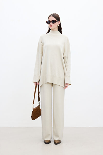 Manuka Beige Color Oversize High Collar Sweater