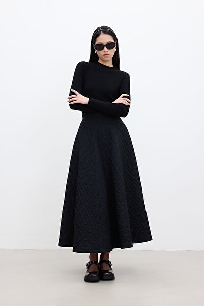 Manuka Quilted Black Wide Skirt