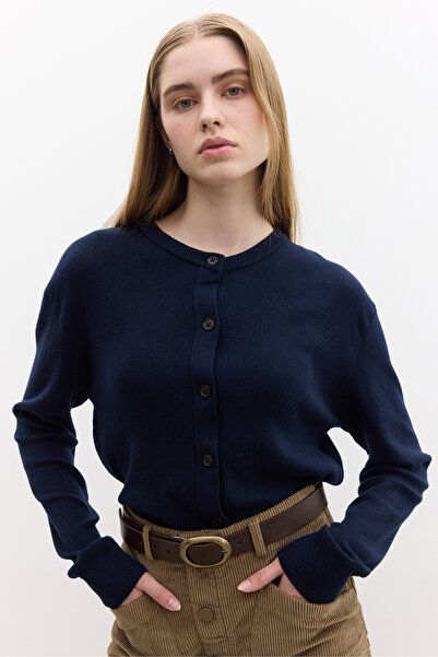 Manuka Navy Blue Soft Textured Knitwear Cardigan