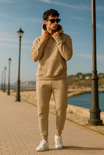 Pobudo Oversize Vizon Renk Kapüşonlu Eşofman Takımı