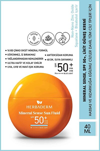 Herbaderm Likit Güneş Kremi 50+ SPF Mineral Filtreli 40 ml