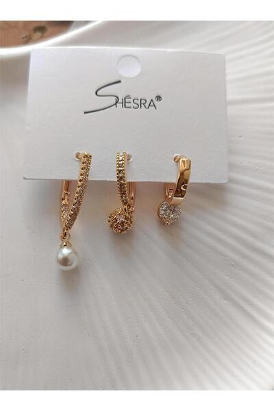 whitelove SHESRA İNCİ DETAYLI 3 LÜ ÇELİK KÜPE
