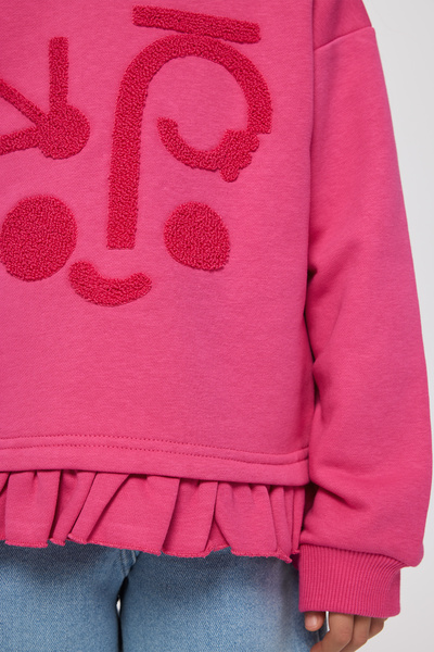 Panço Kız Çocuk Uzun Kollu Süzene Nakışlı Kapüşonlu Fuşya Sweatshirt