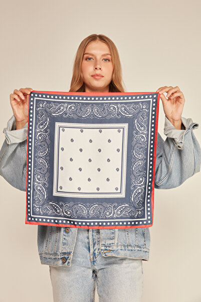 Axesoire 13749 Navy Blue Satin Bandana Scarf with Red Border