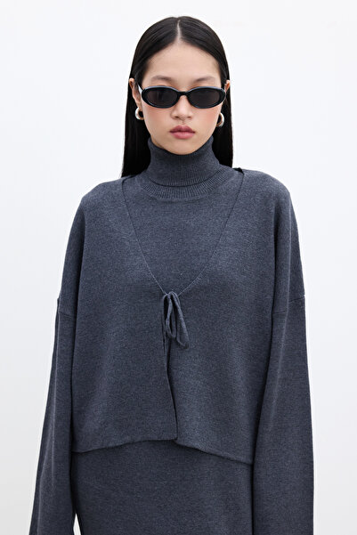 Manuka Anthracite Lace-Up Knitwear Cardigan