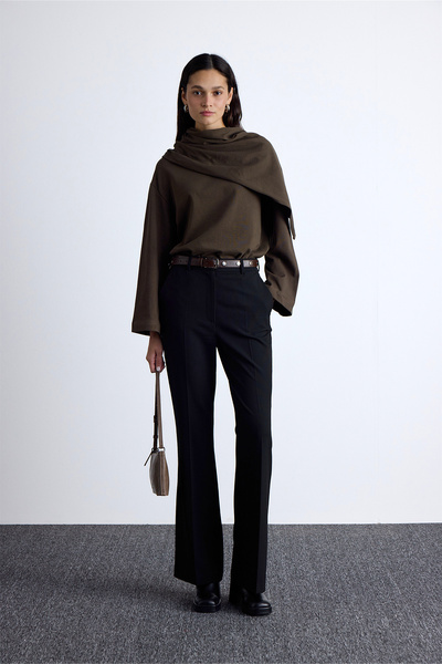 Manuka Χακί Χρώμα Premium Πλεκτή Μπλούζα - Σχέδιο Κασκόλ