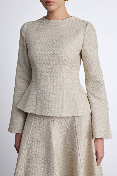 Manuka Μπεζ μπλούζα Tweed - Peplum Detailed
