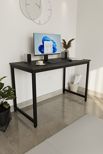 Flinder Siyah Çalışma Masası 120x60, Bilgisayar Masası, Ofis Masası, Metal Ay...