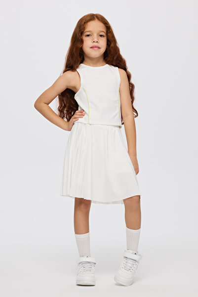 Panço Kız Çocuk Sırt Fermuar Detaylı Yumuşak Dokulu Ekru Atlet