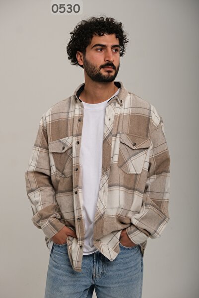 Zermon KREM KAHVERENGİ RENGİ GRİ ÇİZGİLİ ODUNCU GÖMLEĞİ