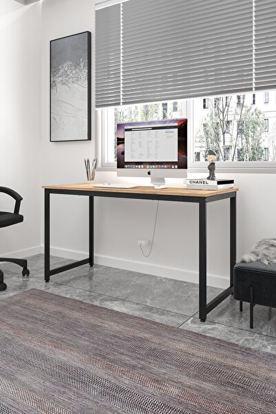 Flinder Çam/Siyah Çalışma Masası 140x60, Bilgisayar Masası, Ofis Masası, Meta...