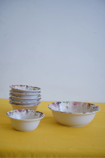 Panayır Home Digital Printed 7-Piece Snack Bowl Set 1 Large 6 Small Bowls