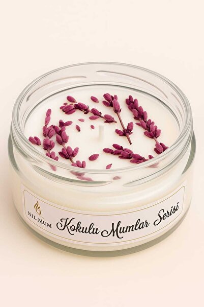 Nil Mum Pembe Lavanta Dekorlu Kokulu Mum 210 Cc