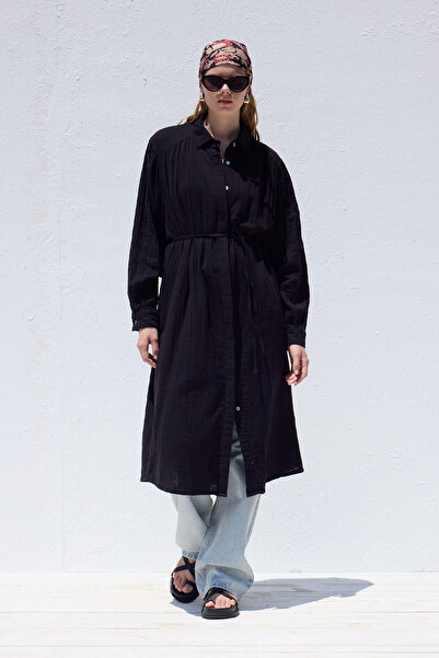 Manuka Černá dlouhá mušelínová tunika