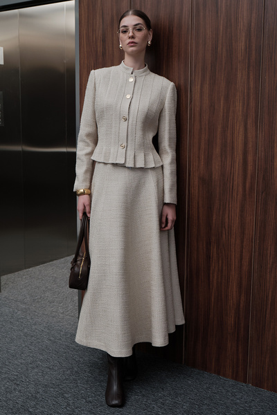 Manuka Beige Textured and Buttoned Jacket