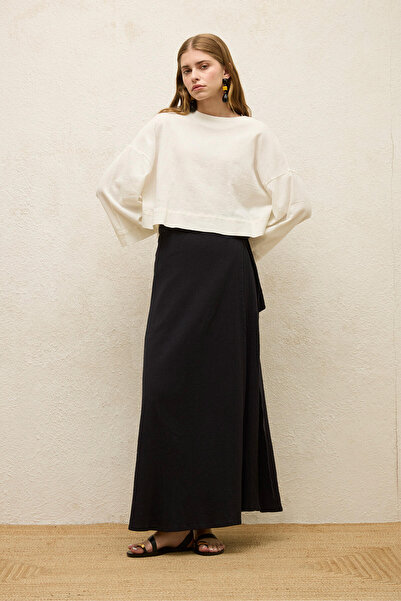 Manuka Cotton Wide Sleeve Crop Bluz Ecru