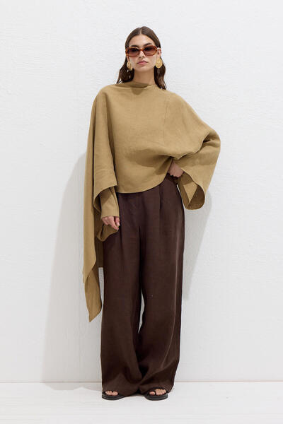 Manuka Bluzka Sahra Asymetryczna Lniana Peleryna