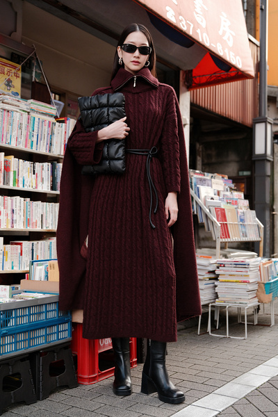 Manuka Burgundy Knitwear Dress - Hair Braided Design