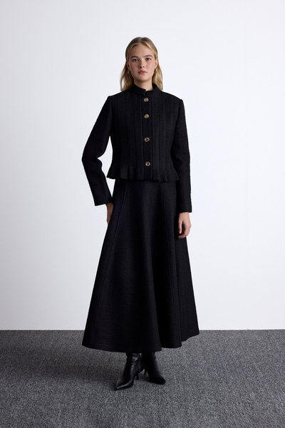 Manuka Black Textured and Buttoned Jacket