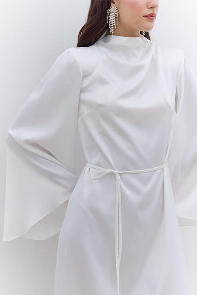 Manuka Ecru Satin - Wide Sleeve Evening Dress