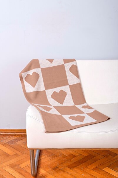 Sebir Moda Heart Patterned Checkered Knitwear Baby Blanket 90X90Cm