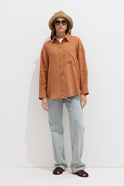 Manuka Orange Thin Linen Oversize Shirt