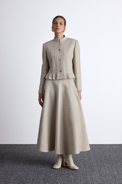 Manuka Béžová bunda s texturou a knoflíky