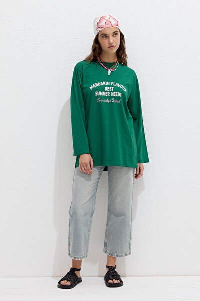 Manuka Mandarin színű nyomott hosszú ujjú póló