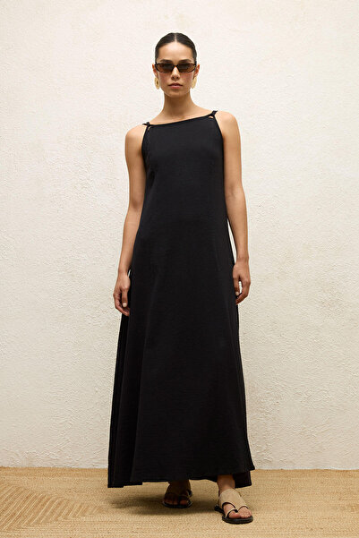 Manuka ASKILI PAMUKLU ELBİSE SİYAH