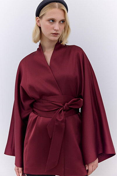 Manuka Κιμονό μπορντό σατέν ζώνη