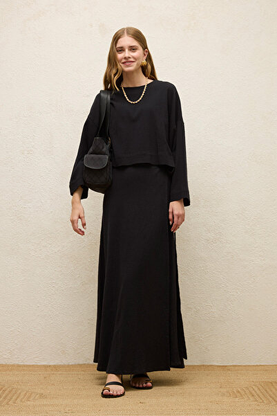 Manuka Bavlněná halenka s širokými rukávy, krátký střih, černá