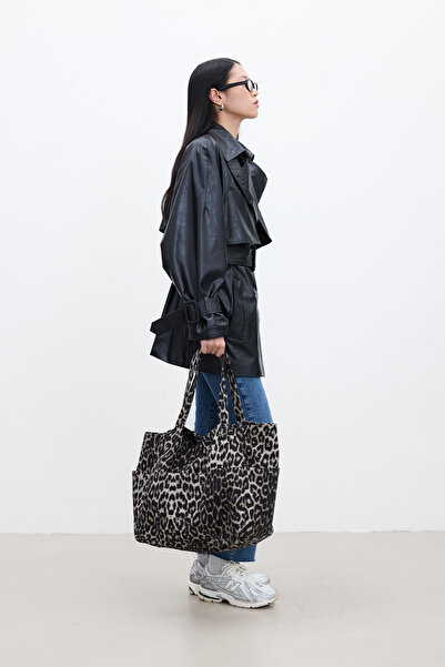 Manuka Μαύρη δερμάτινη καμπαρντίνα Oversize