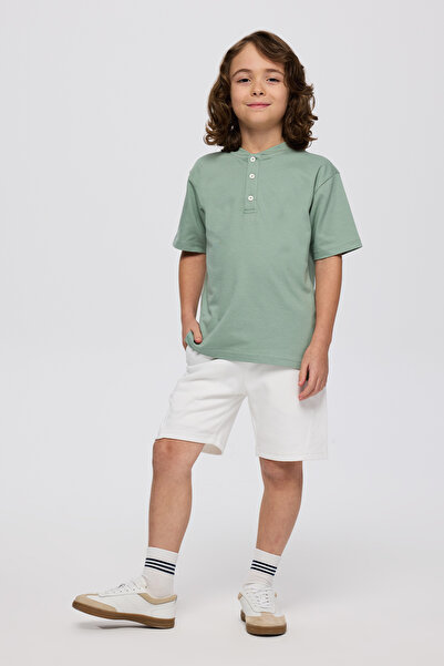 Panço Erkek Çocuk Yakası Düğmeli Yeşil Tişört