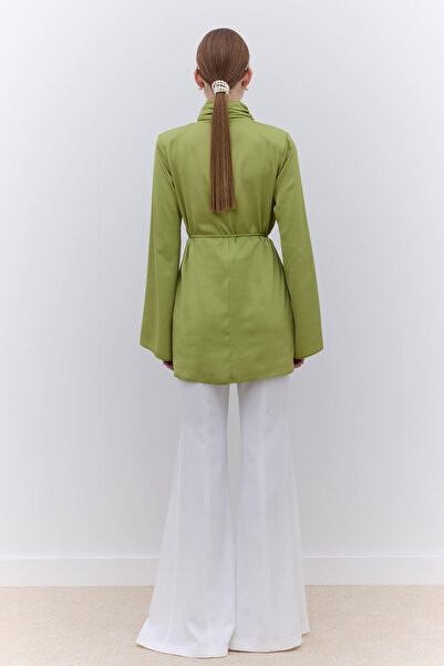 Manuka Green Satin Wide Sleeve Tunic