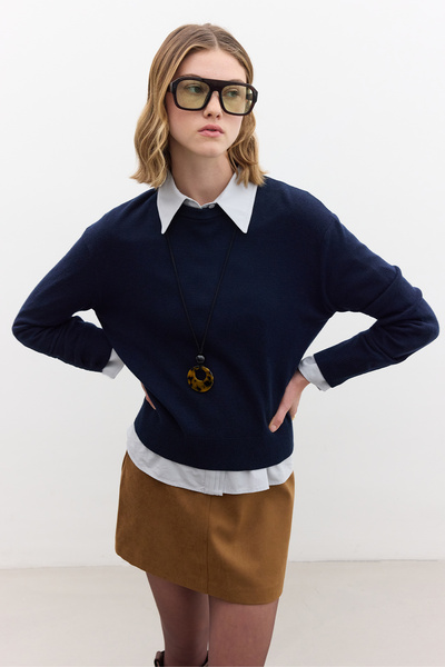 Manuka Navy Blue Soft Textured Knitwear Sweater