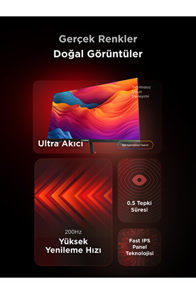 Rampage Rampage CRIMSON 27'' 200Hz 0.5ms Fast IPS FHD Dahili Hoparlör Freesync/G-Sync Flat Oyuncu Monitörü