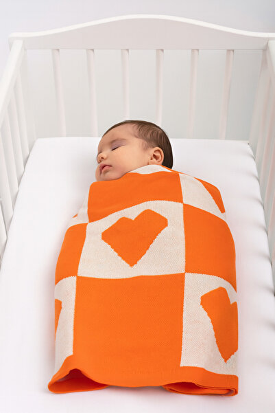 Sebir Moda Heart Patterned Checkered Knitwear Baby Blanket 90X90Cm