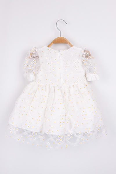 Le Mabelle Rochie albă pentru fetiță Daisy Tulle cu mânecă scurtă - Hillary