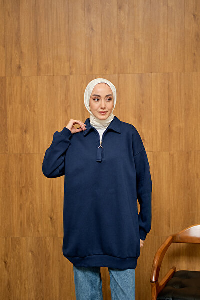 LOCCO Синій жіночий світшот - з напівзастібкою