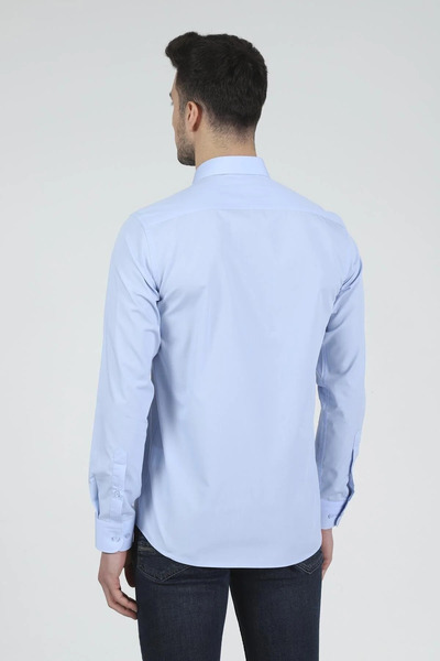 Daniel Bessi Cămașă pentru bărbați, cu mânecă lungă, slim fit, din bumbac, albastru deschis