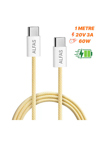 ALFAS Type-C Şarj Kablosu 1m PD 60W 3A 1Gbps Hızlı Şarj & Data Transfer Usb-c...