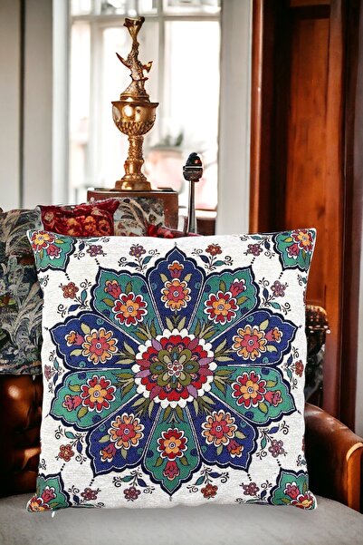 Chintar Jacquard Tapestry Panel Woven Green Mandala Decorative Throw Pillow /...