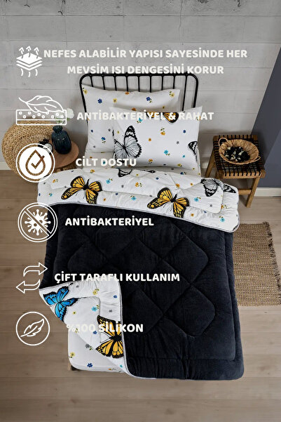 Sudemhome Одномісна двостороння розкішна ковдра Welsoft Elite М'яка полярна ковдра та наволочка Kelebek Füme