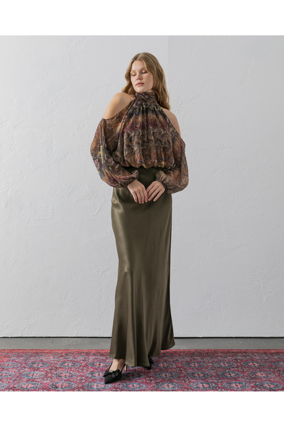 VUNTAL تنورة طويلة من الساتان