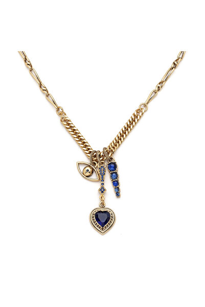 Mon Reve Bluen Göz, Kalp Charm Zincir Kolye