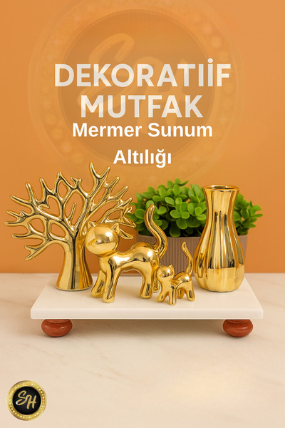 Snow Homs Marble Oil Bottom with Wooden Marble Legs 20 X 10 cm Marble Presentation Bowl