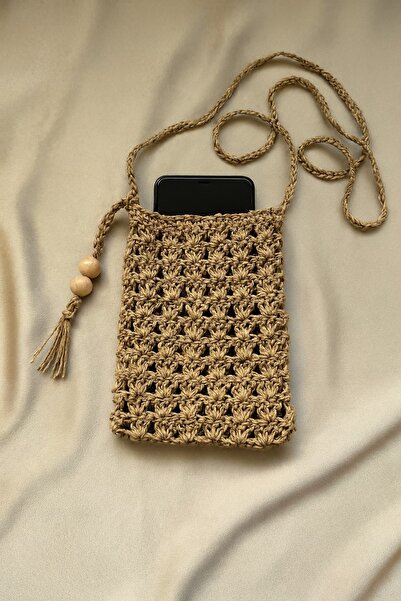 CHANCE GİFT Hasır El Örgüsü Cep Telefon Çantası Kadın Cüzdan Makyaj Çantası İ...