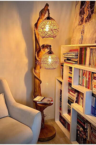 menalART Ağaç Tasarım Ağaç Lambader 140 Cm Yalıkavak Serisi Doğal Ahşap Lambader Kütük Köşe Aydınlatma